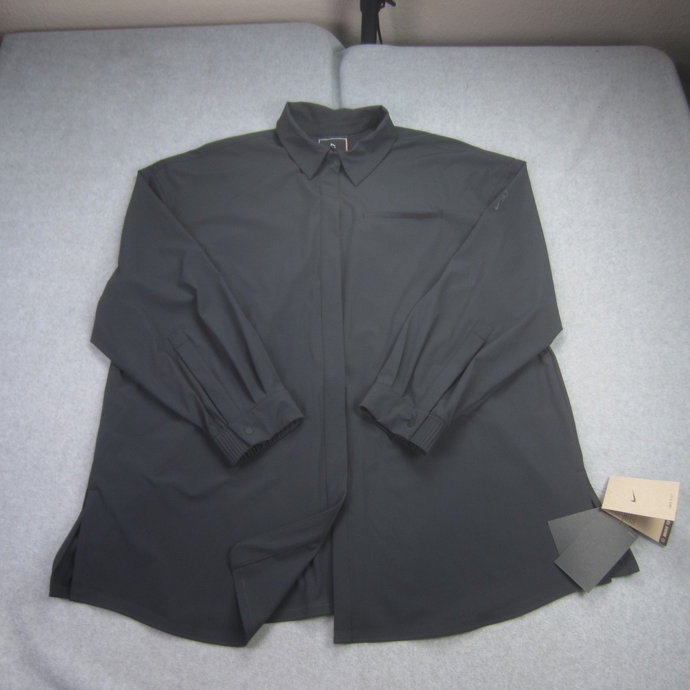 Nike Shirt Womens Large Black 24/7 Stretch Oversized Snap Button Up‎ Long Sleeve
